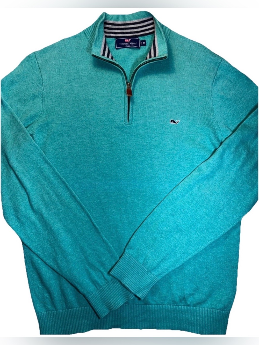 Vineyard Vines Cotton 1/4 Zip Mens Size Medium Solid Aquinnah Aqua Sweater